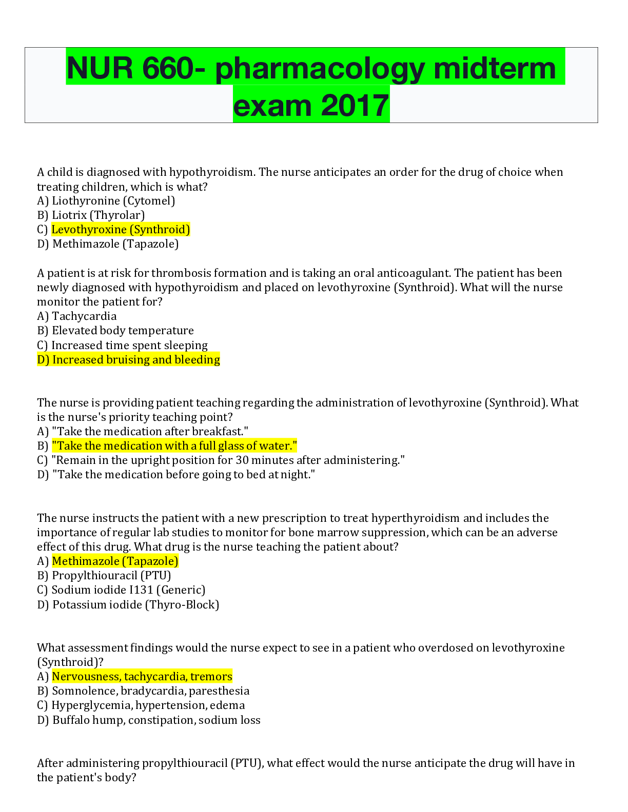 Preview of NUR 660- pharmacology midterm exam 2017